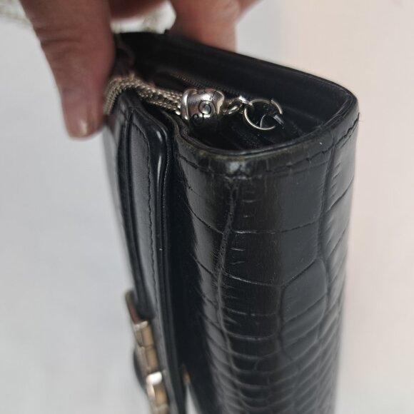 Brighton Croc Embossed Black  Leather Crossbody Clutch Wallet - Picture 12 of 12